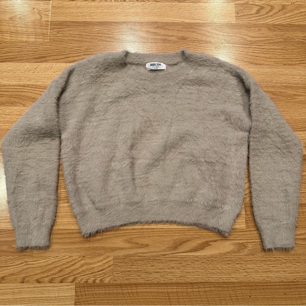 Double Zero tan cropped fuzzy sweater